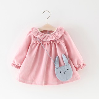 Váy Bé Gái Váy Babydoll hàng QC cao cấp phối túi thỏ điệu mẫu thu đông 2020