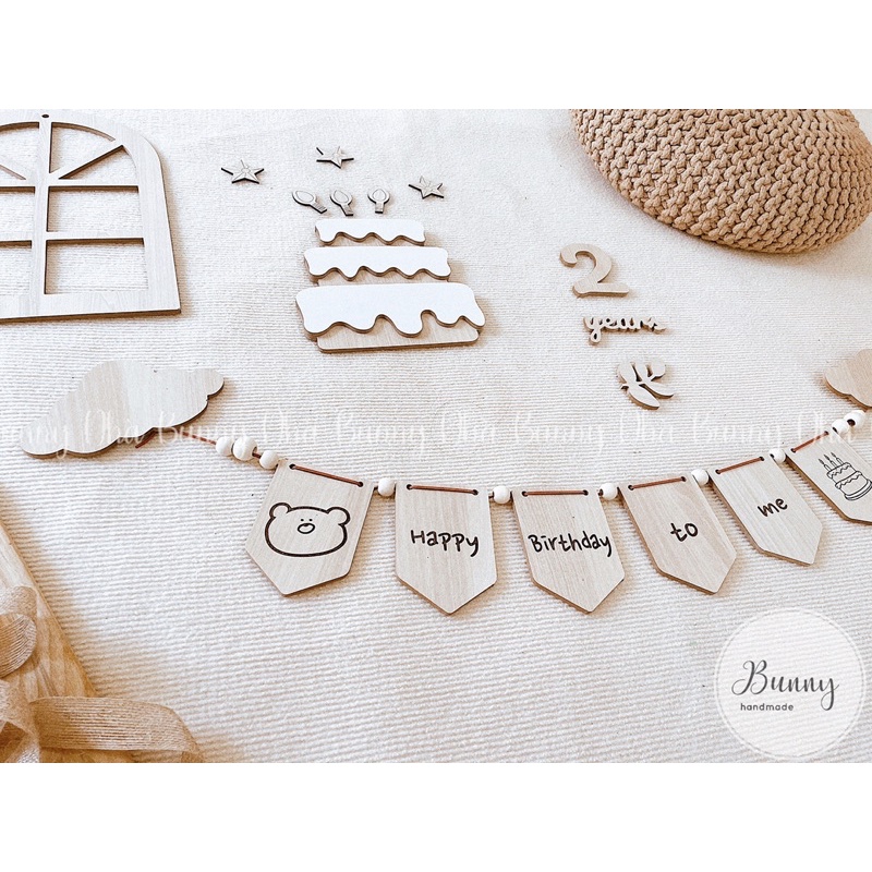 Dây cờ chữ happy brithday gỗ