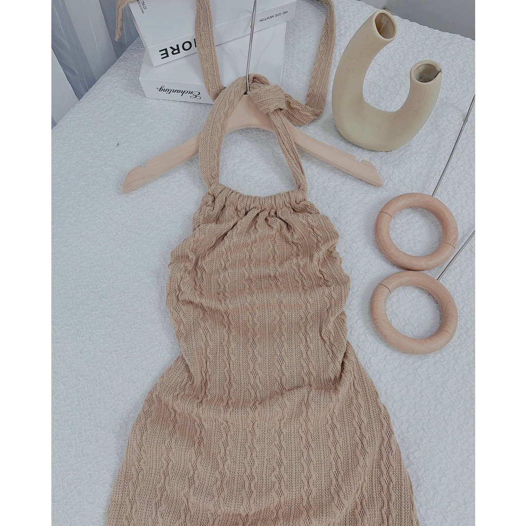 Váy len nữ sexy đầm yếm nude len dệt sang chảnh ôm body phong cách tây đẹp sexy Kawaii Mise