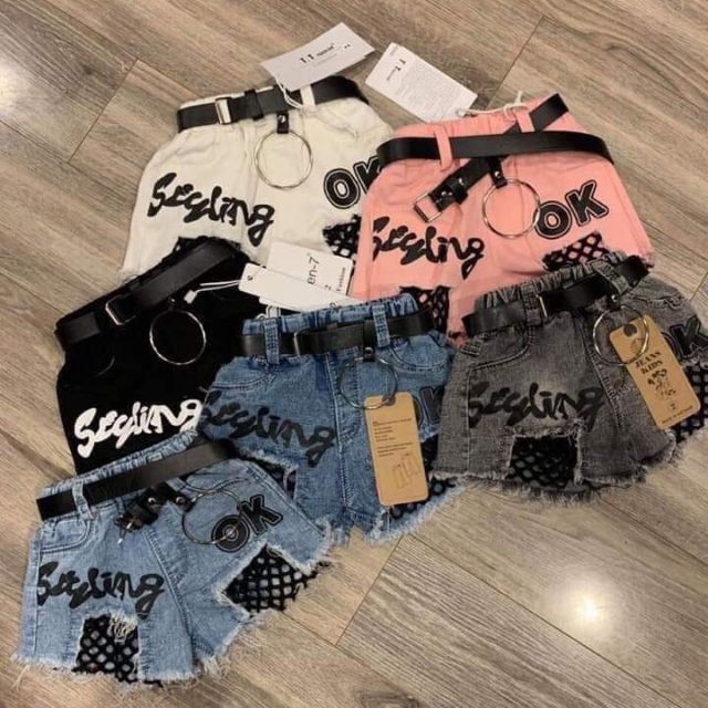 Short jean phối lưới cho bé gái