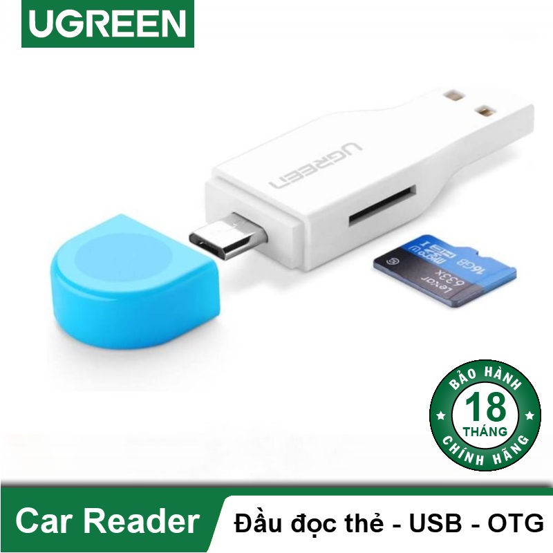 Đầu đọc thẻ TF/Micro-SD 2 cổng USB + OTG Chính hãng Ugreen 30358 tốc độ 480Mbps