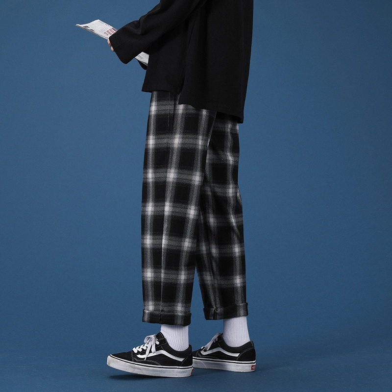 Quần Kẻ Caro Nam Nữ Ống Rộng Màu Đen Unisex Siêu Hot