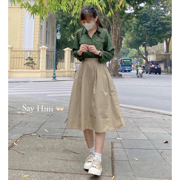 Áo sơmi CÚC chất linen đũi tay bồng phong cách Hàn Quốc