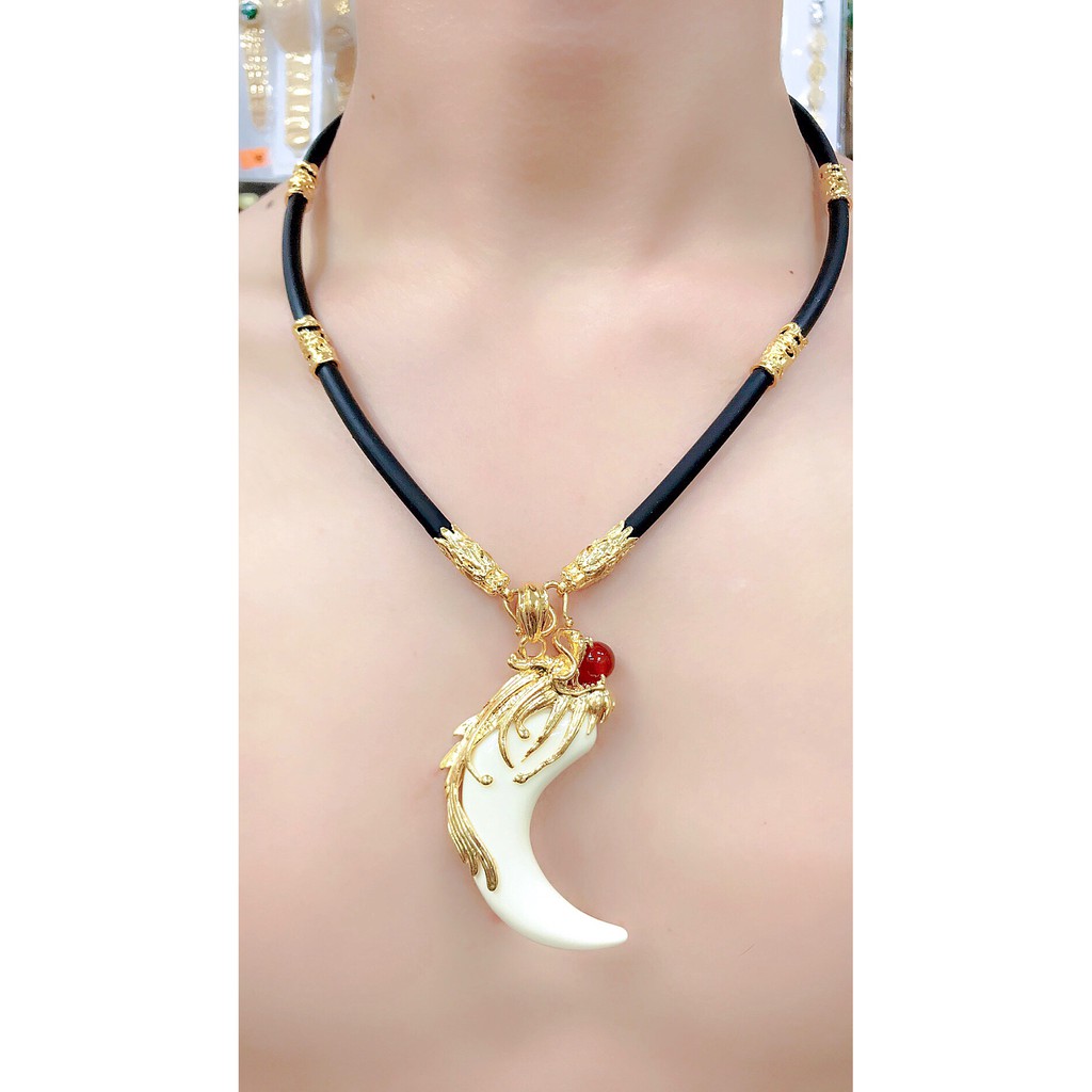 dây chuyền nam cao su bọc rồng ngà rồng ngậm ngọc mạ vàng 18k