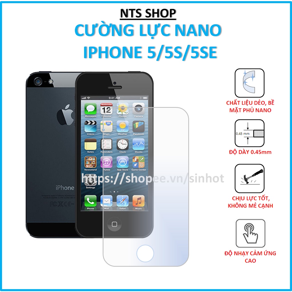 Dán cường lực dẻo bảo vệ màn hình iphone 5/5s/5se (NANO/PPF)