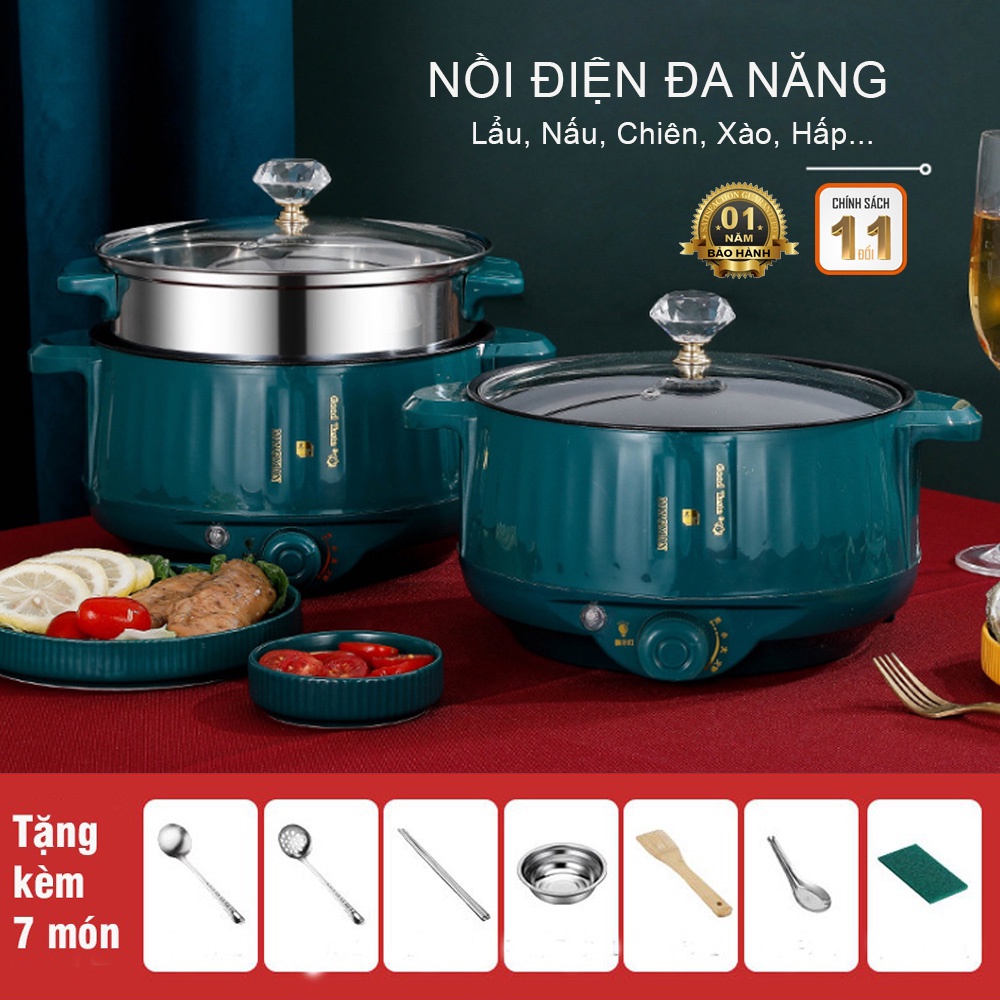 Nồi Lẩu Mini - Nồi Lẩu Điện Mini Kèm Giá Hấp Đa Năng Chống Dính Tiện Lợi Bảo Hành 6 Tháng Tặng Kèm 7 Món Quà