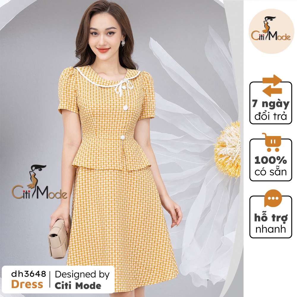 Đầm công sở CITI MODE dáng peplum xòe thiết kế cổ bèo đính nơ DH3648
