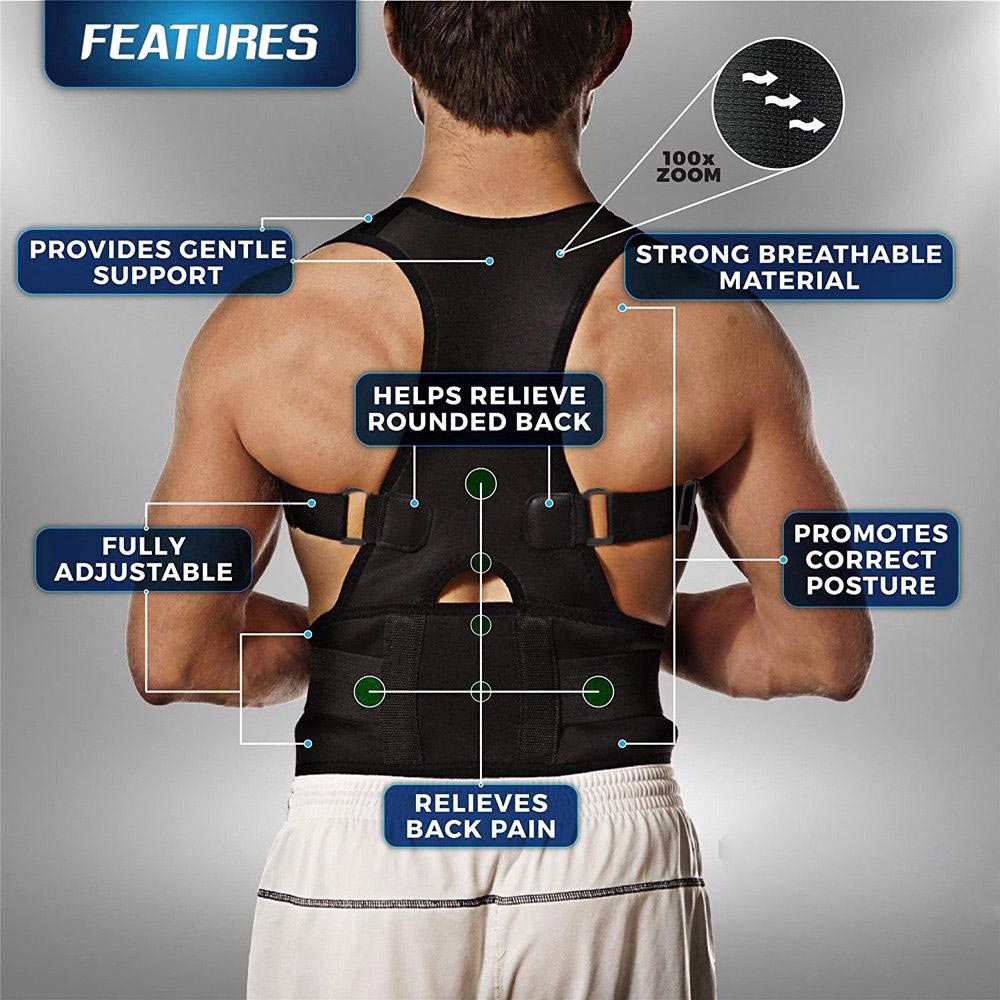 New Adjustable Posture Corrector Male Female Magnetic Back Support Nylon Elastic Shoulder Back Brace Belt | BigBuy360 - bigbuy360.vn