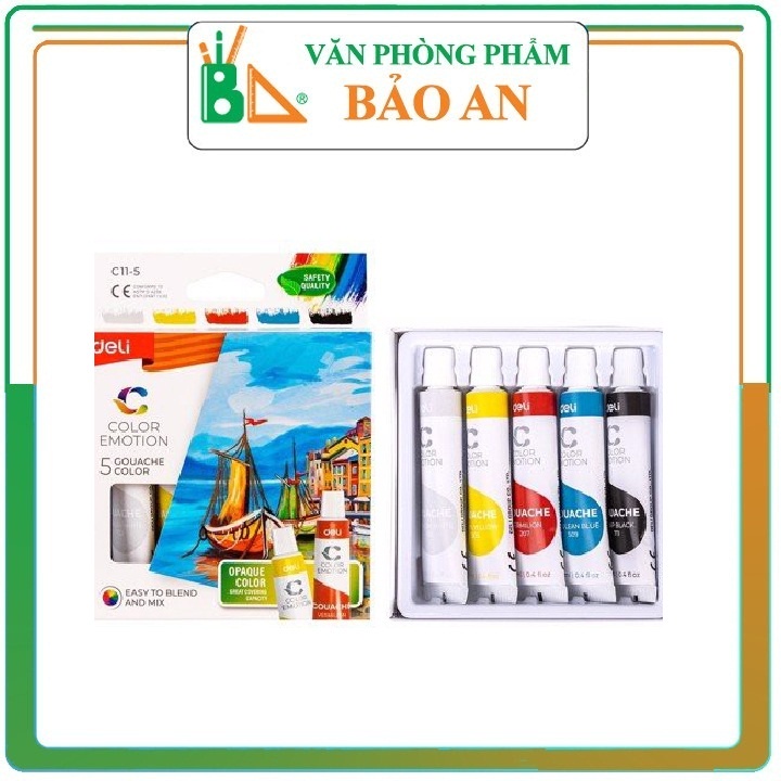 Màu nước Gouache dạng tuýp 5 màu Deli C11-5