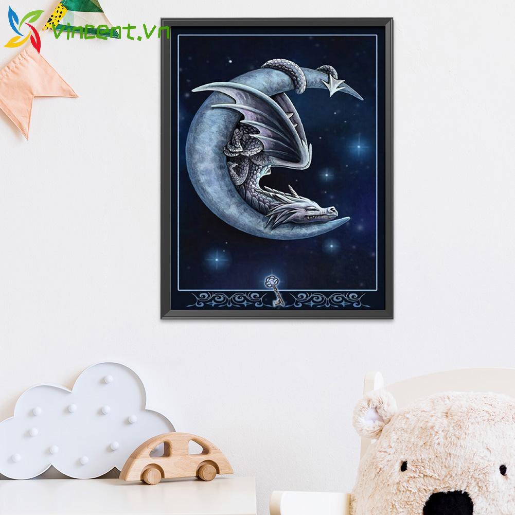 Tranh Thêu Chữ Thập Hình Con Rồng Và Mặt Trăng 11ct