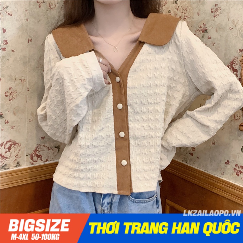 Áo sơ mi Bigsize Áo kiểu nữ form rộng tay dài có cổ mùa thu Phong cách Hàn Quốc Thời Trang tiểu thư cá tính xinh đẹp cho người mập béo