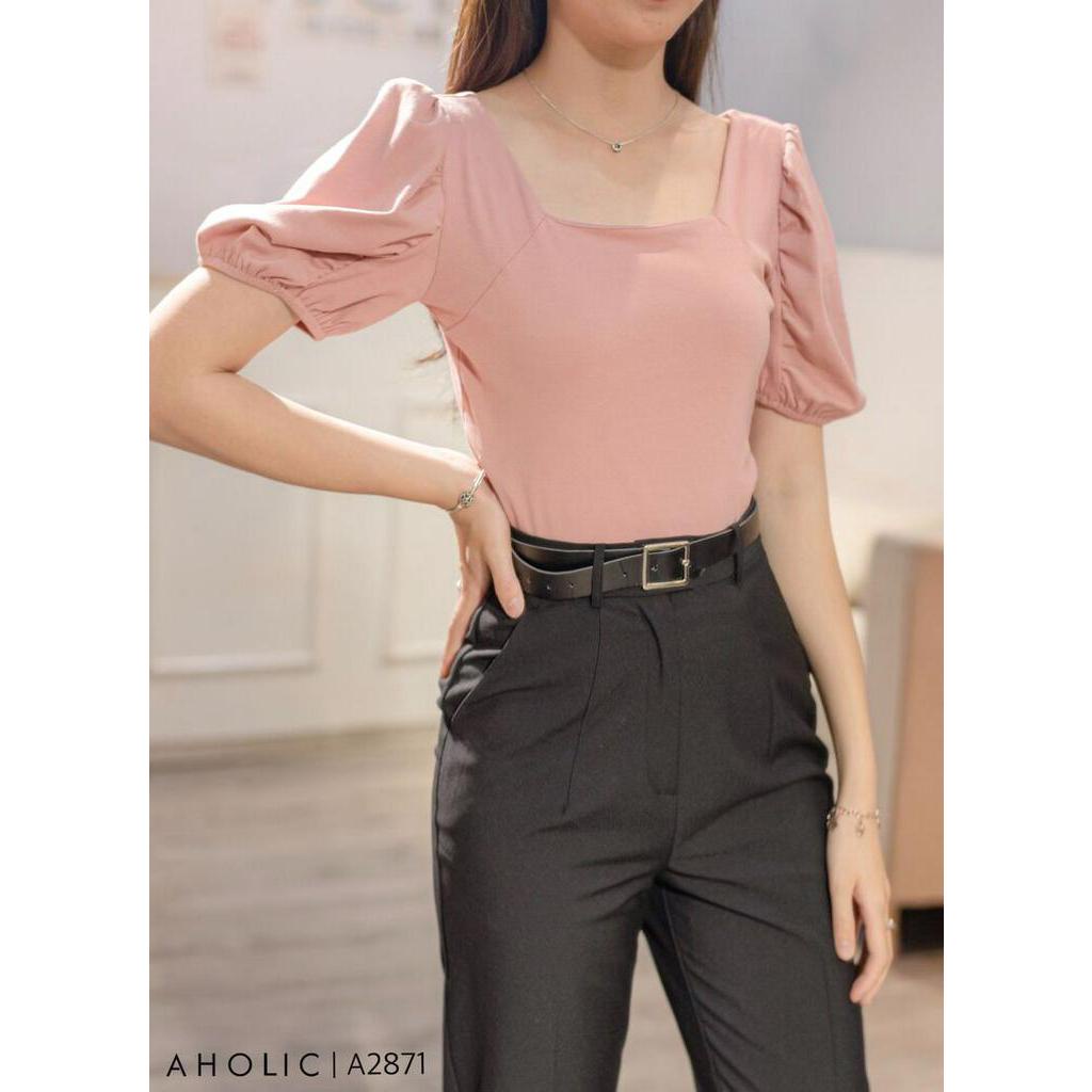 Áo cotton bozip cổ vuông crop nhẹ Aholic A2871