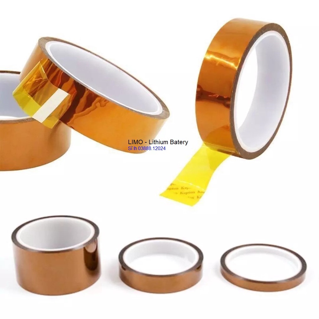 Băng keo chịu nhiệt, cách điện dán đầu dương cell pin. 5mm/10mm...Mỗi Cuộn dài 33 mét, Băng keo cách điện cell pin -LIMO