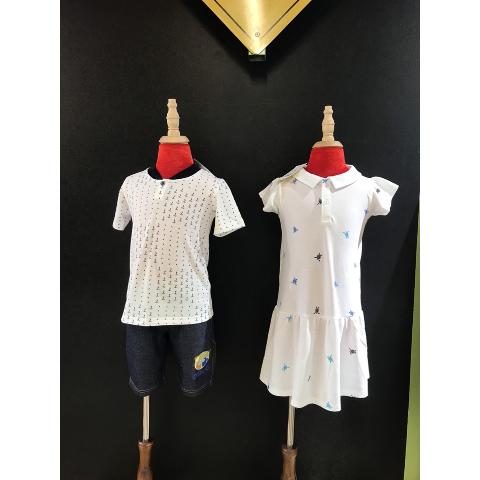 Váy đầm Polo trắng cho bé gái chất cotton thoáng mát có họa tiết rùa nhỏ GD050709PTR