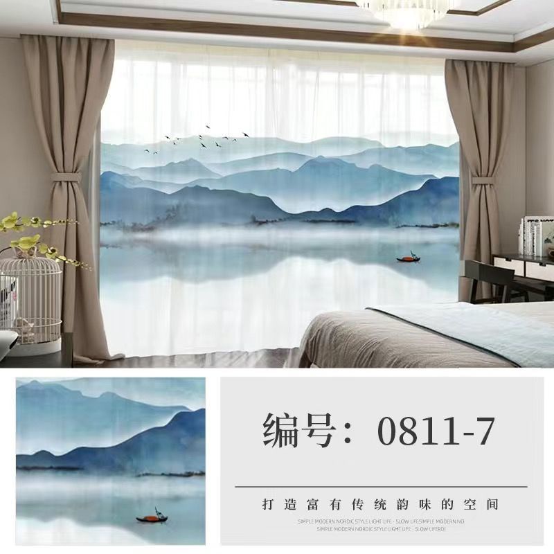 Rèm Cửa Vải Tuyn Màu Trắng Họa Tiết Phong Cảnh Phong Cách Trung Hoa Mới Cho Phòng Khách/Phòng Ngủ