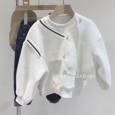 Áo sweater Giả Hai Lớp Thời Trang Mùa Xuân 2022 Cho Bé Trai