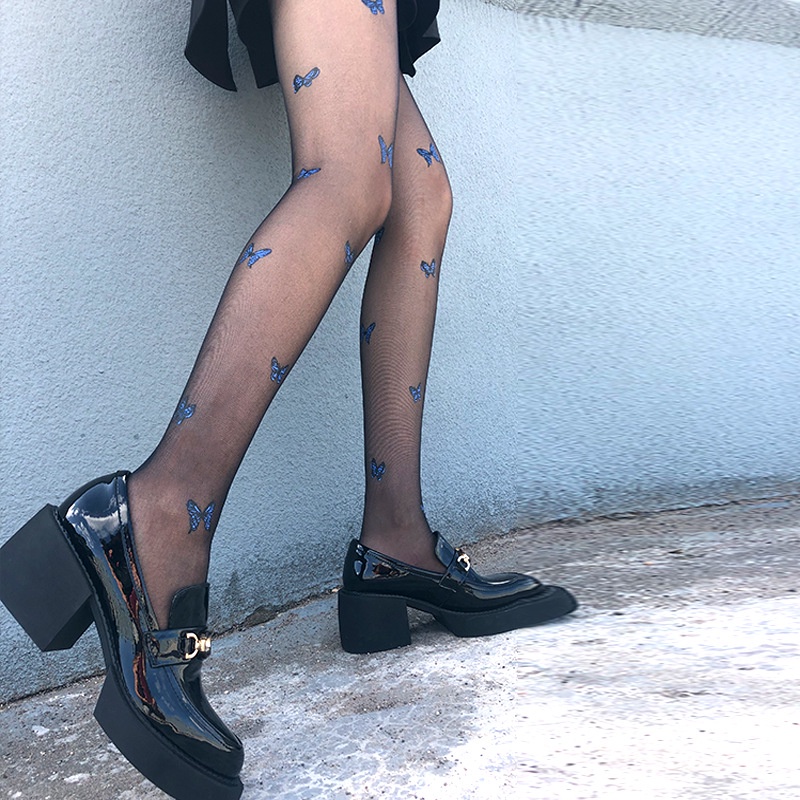 DUNEA Quần Tất Nữ In Hình Bướm Xanh