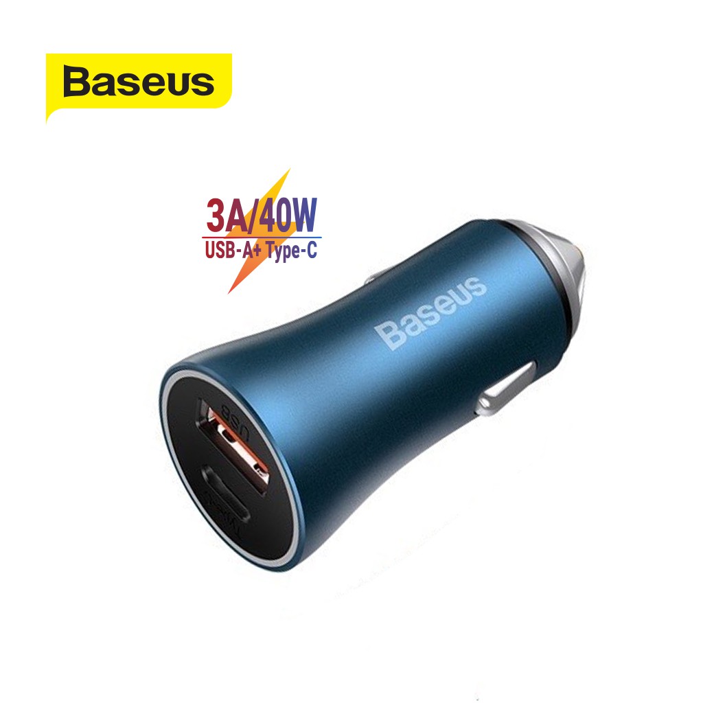 Tẩu sạc xe hơi Baseus Golden Contactor Pro 2 cổng ( USB A+ Type- C ) sạc nhanh 3A/40W cho nhiều thiết bị điện tử