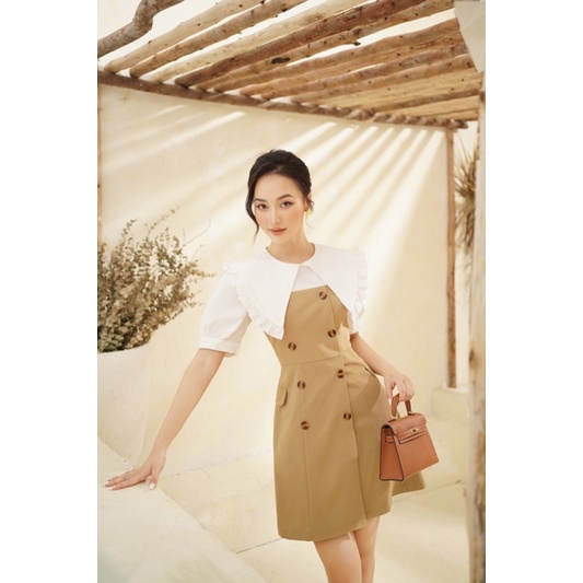 LIIN - Váy kaki phối tay trắng | BigBuy360 - bigbuy360.vn