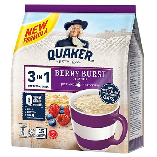 Combo 2 Túi Thức uống yến mạch Quaker 3in1 Vị Berry Burst 450g/túi