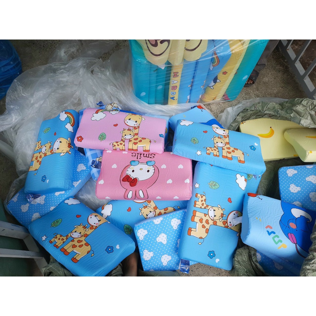 Gối Cao Su Non Cho Bé, Gối nằm trẻ em vỏ cotton siêu mềm mịn