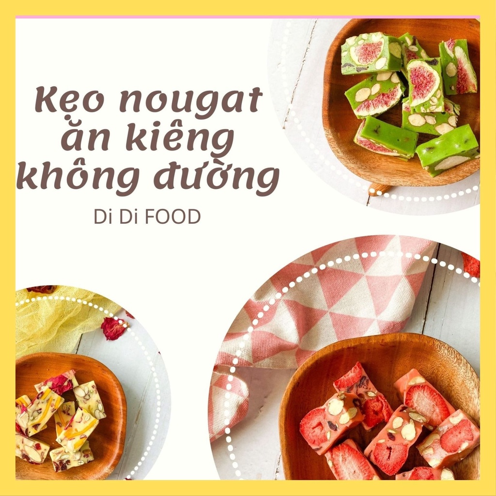 Kẹo Nougat ăn kiêng không đường dùng đường kiêng 0 calo Mix 3 Vị (Dâu - Matcha - Xoài)