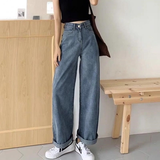 Quần Jeans Dài Ống Rộng Lưng Cao Thời Trang Phong Cách Hàn Quốc Dành Cho Bạn Nữ