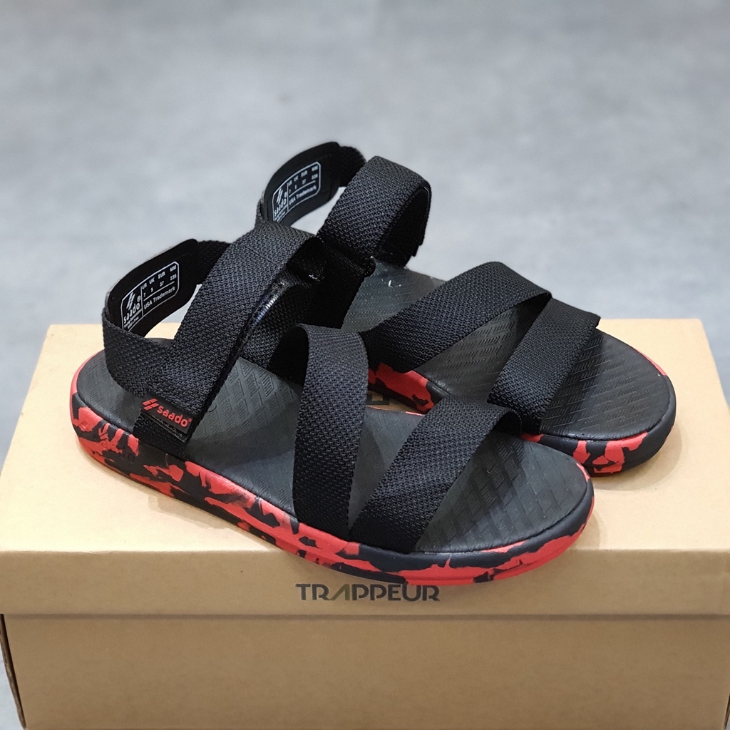 Sandal Saado chính hãng CL09 màu đỏ đen đế rằn ri Chiến Binh Da Đỏ, Dép quai sau nam nữ nhẹ bền, không hôi chân