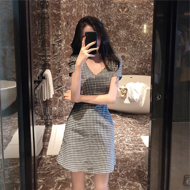Đầm Tay Ngắn Họa Tiết Sọc Caro Cổ Điển Thời Trang Cho Nữ | BigBuy360 - bigbuy360.vn
