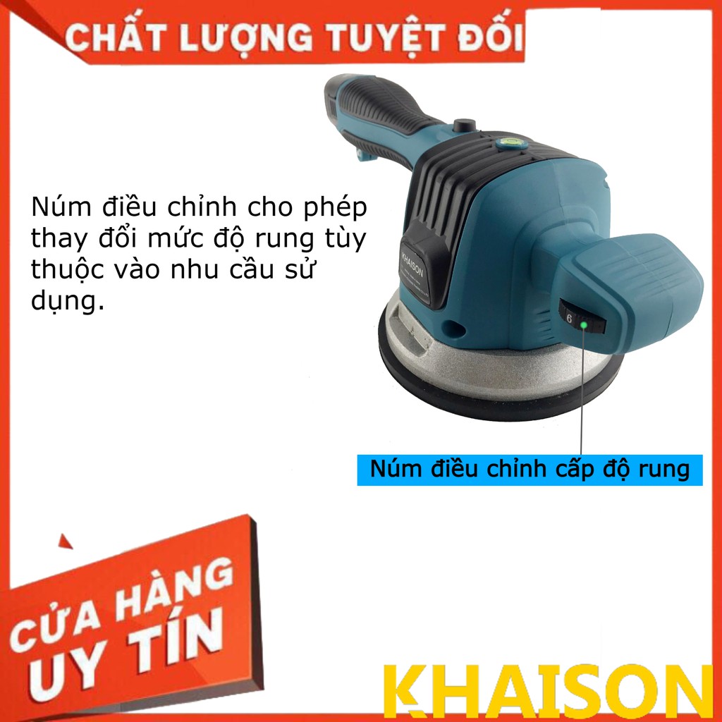 Máy ốp lát gạch men cầm tay, máy đầm rung dùng pin 18v 6 cấp độ rung Khaison, bộ 2 pin