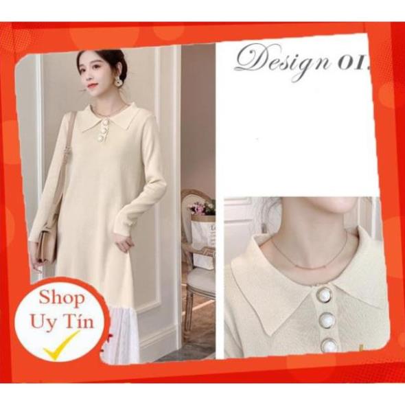 ( MẪU MỚI ) ✅ Váy suông dành cho bà bầu chất len ấm áp mùa đông (cổ cài cúc), phù hợp cả khi đi làm và đi chơi B30 KiO