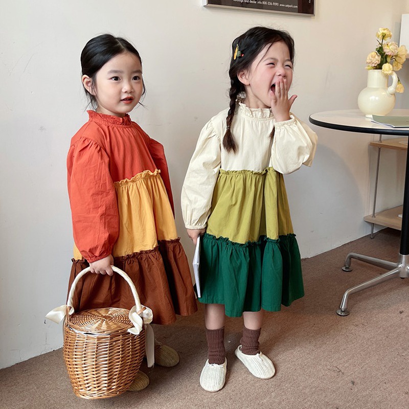 Đầm Công Chúa Tay Dài Màu Sắc Xinh Xắn Phong Cách Hàn Quốc Cho Bé Gái