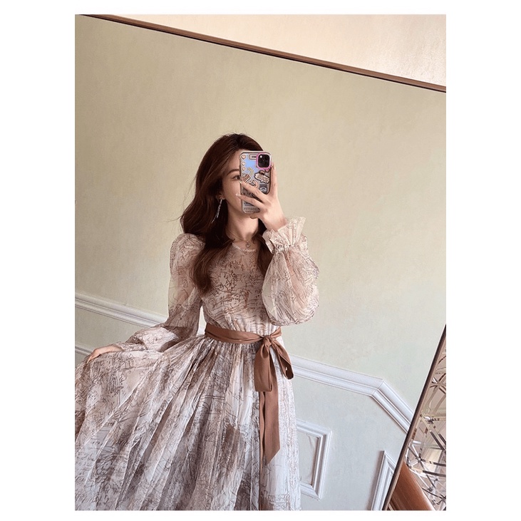 [FREE SHIP] ĐẦM XÒE LƯỚI IN HOA TIỂU THƯ PHONG CÁCH CỔ ĐIỂN SANG CHẢNH PU