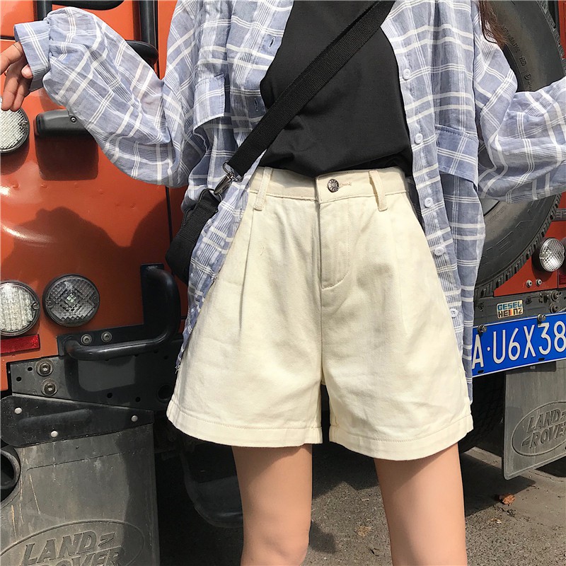 Quần Short Nữ Lưng Cao Ống Rộng Phong Cách Hàn Quốc
