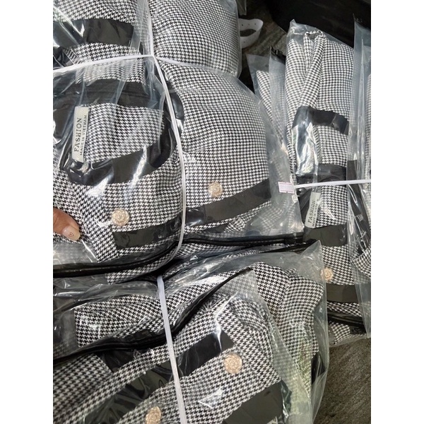 Set đầm caro nút vàng Hanah Store freesize sang chảnh tiểu thư