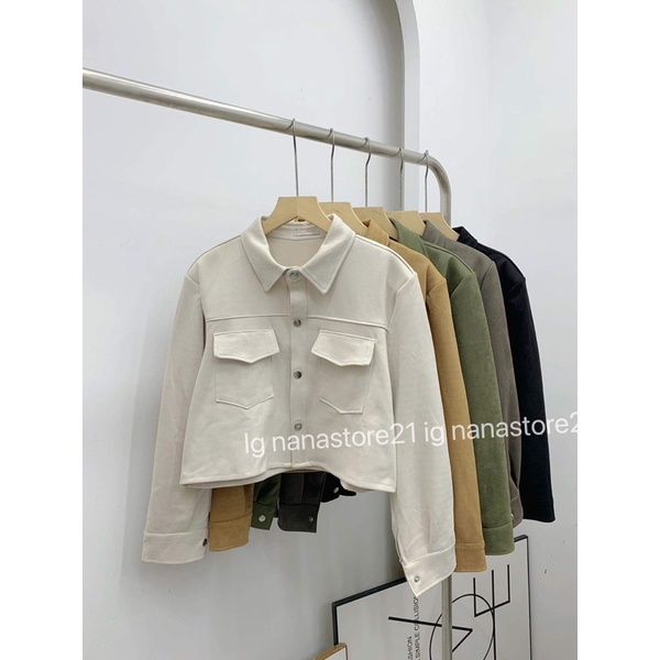 Áo khoác croptop da lộn có túi Nana21 Nanastore21