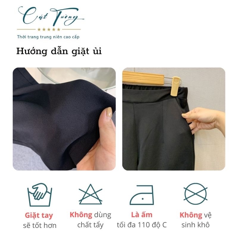 Quần trung niên ống suông T đen thiết kế màu sắc cao cấp lưng thun co dãn thoải mái  - Thời trang Cát Tường