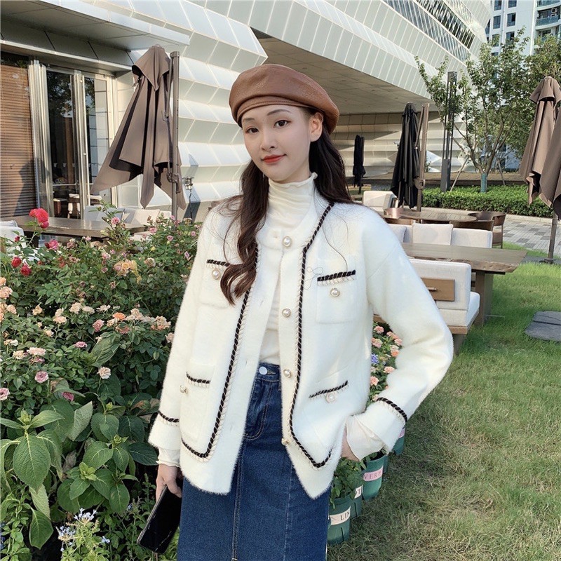 Áo len lông thỏ mix dạ tweed