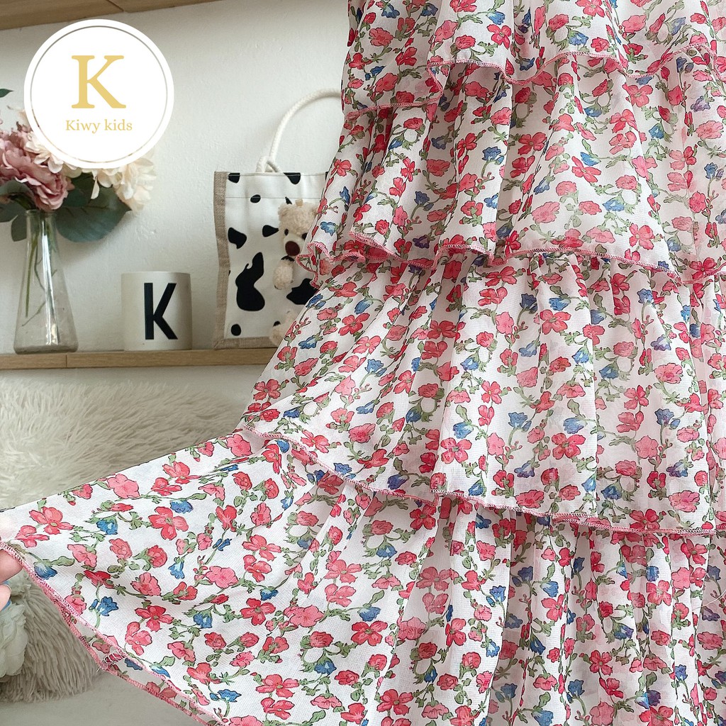 Váy hoa đi biển bé gái KIWY KIDS kiểu 2 dây chất liệu voan nhẹ mát Kidsh2156 cho bé tử 1 đến 11 tuổi