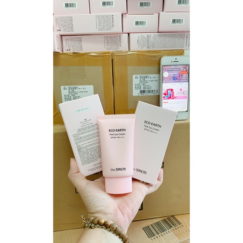 (Date 08/2023) Kem Chống Nắng THE SAEM ECO EARTH POWER PINK SUN CREAM (SPF 50+/PA)++++