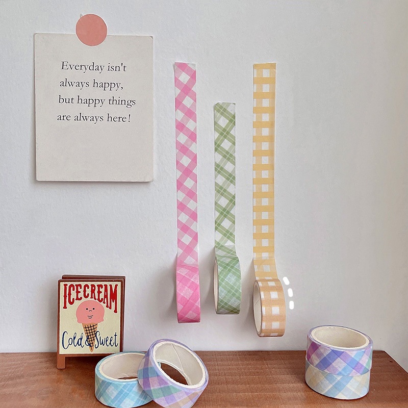Băng Keo Giấy Washi Tape Kẻ Caro Gingham Pastel