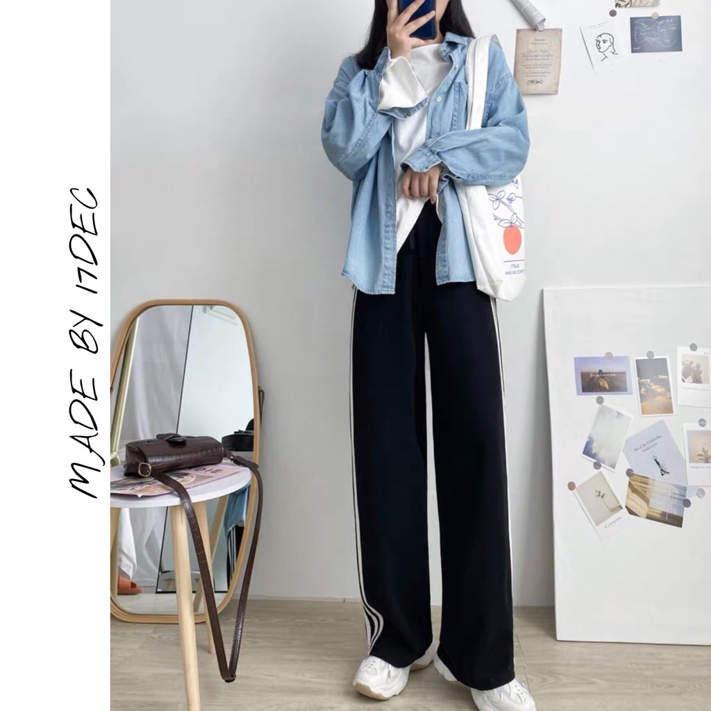 Quần ống rộng unisex 3 sọc 17DEC, quần suông nam nữ dáng culottes thể thao đẹp