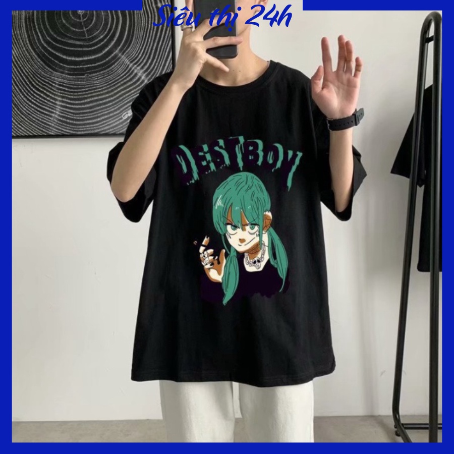 Áo thun nam nữ form rộng tay lỡ, áo phông unisex Siêu thị 24 giờ, chất liệu vải mềm mát, co giãn in chữ Desboy