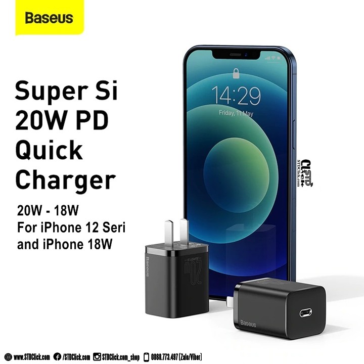 SẠC NHANH PD 20W BASEUS SUPER SI CHÂN DẸP CHÍNH HÃNG [NEW 100%]