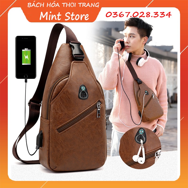 TÚI ĐEO CHÉO NAM TRƯỚC NGỰC CROSBAG KÈM DÂY CÁP USB PHỐI DA PU MỀM ĐẸP PK 81 | WebRaoVat - webraovat.net.vn