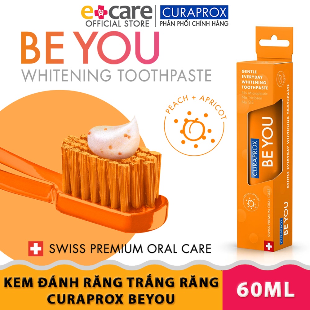Kem đánh răng làm trắng tự nhiên Curaprox BE YOU 60ml vị Đào &amp; Mơ