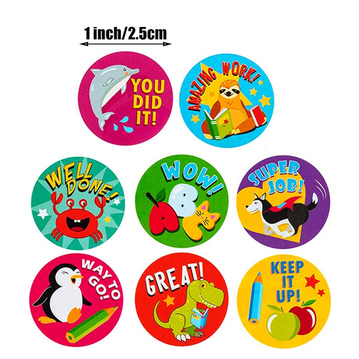 Cuộn 500 sticker nhãn dán khích lệ khen thưởng học tập cho bé yêu với nhiều họa tiết kèm slogan Baby-S – SST010