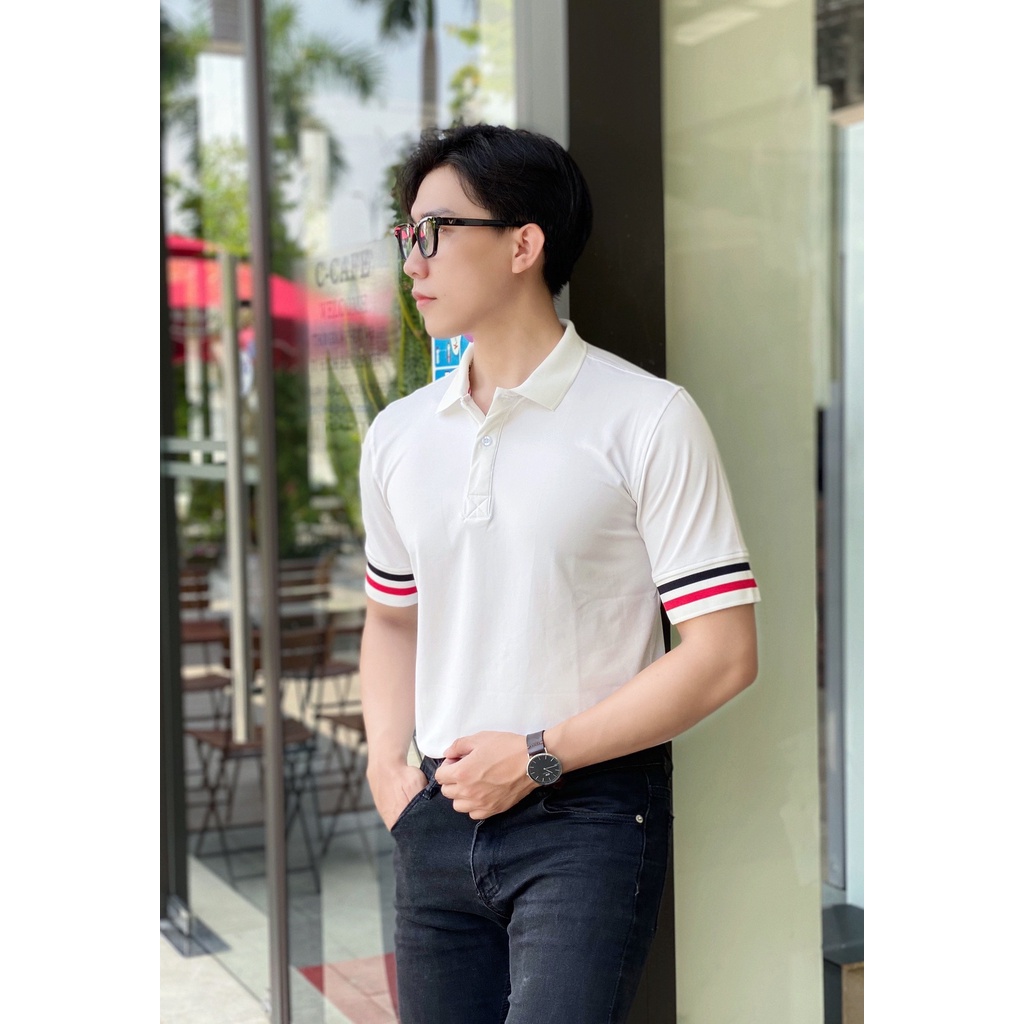 ÁO THUN POOL NAM TRƠN PHỐI 2 SỌC TAY ÁO ĐƠN GIẢN