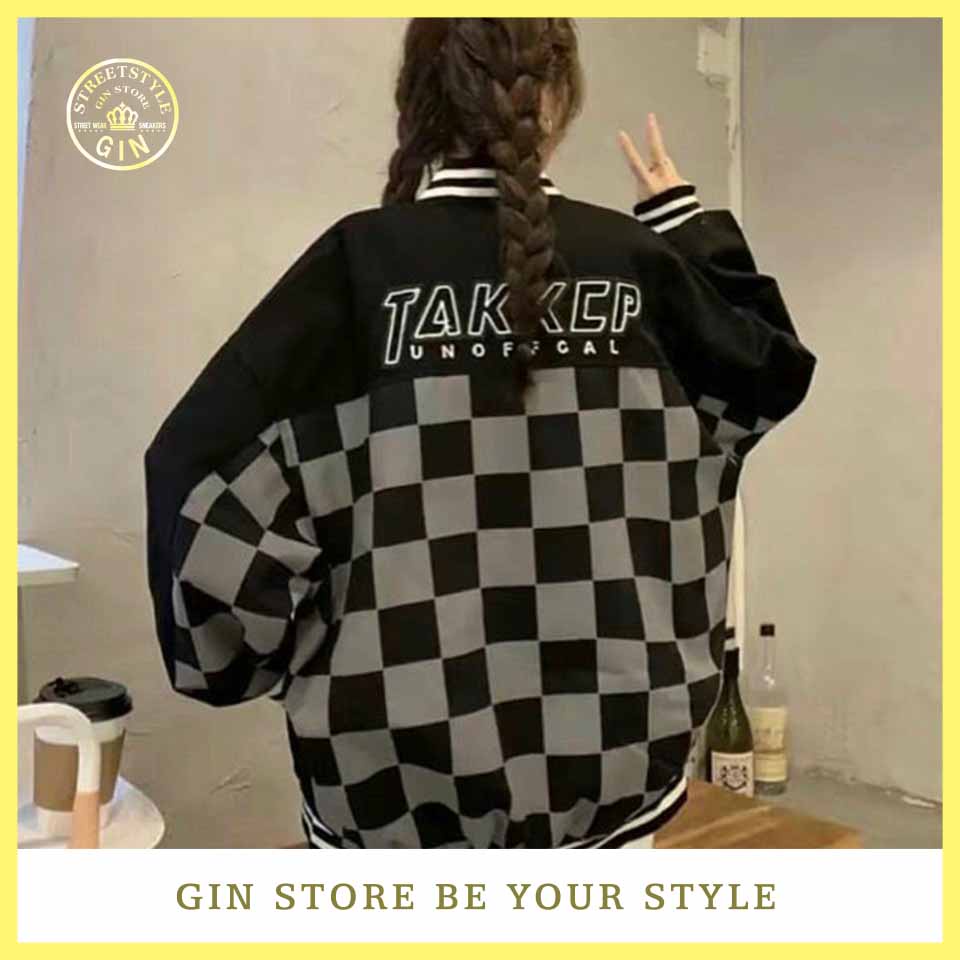 Áo khoác Bomber jacket nam nữ đẹp chất dạ in họa tiết caro Áo khoác varsity chất nỉ dạ unisex - Gin Store(ginstorev)