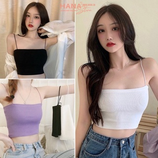 Áo 2 dây sợi bún đen trắng thun gân dáng áo crotop hai dây ôm body